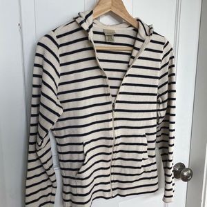 LL Bean sailor striped full zip sweater with hood